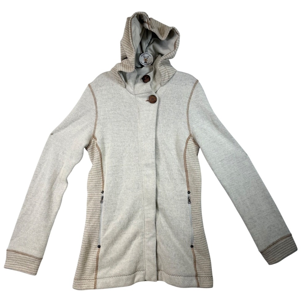 Prana Hooded Button Up Jacket Womens Size S‎ Beige Knit Coat Outdoor Casual